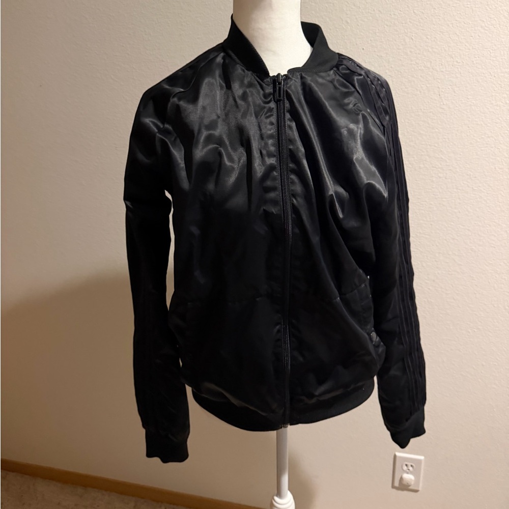 adidas Black Satin Bomber Jacket